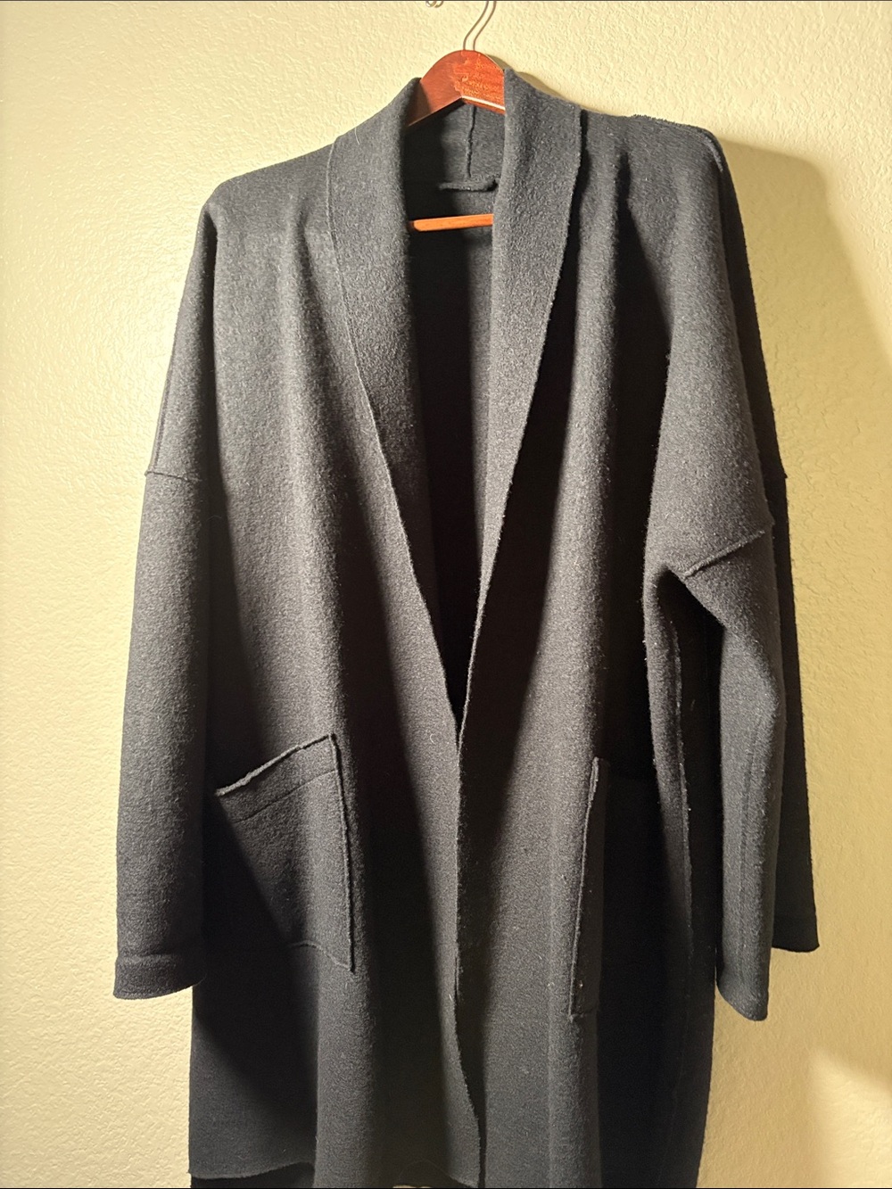 Vintage Eileen Fisher Black Open-Front Shawl Collar Coatigan